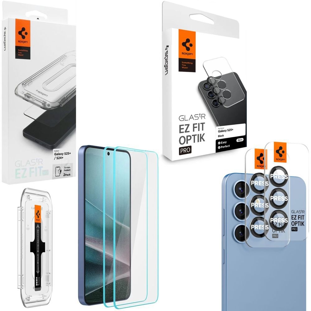 ZESTAW SPIGEN EZ Fit : 2x Szkło Hartowane Glas.tR HD + 2x Osłony na Aparat OPTIK Pro do Samsung Galaxy S25+ Plus