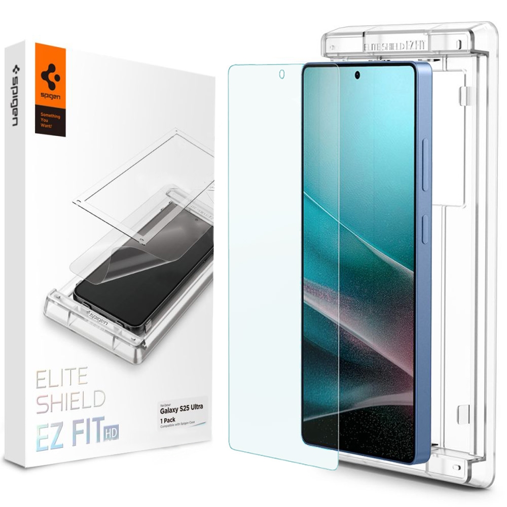 Folia Ochronna SPIGEN EliteShield EZ Fit + Ramka Montażowa do Samsung Galaxy S25 Ultra