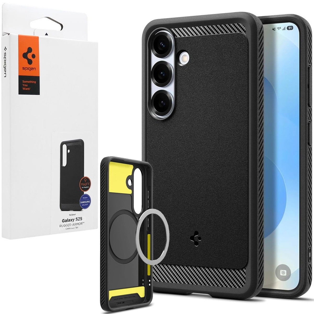 Etui SPIGEN Rugged Armor z MagSafe | Black do Samsung Galaxy S25 |