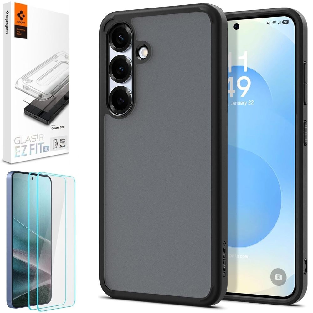 Etui SPIGEN Ultra Hybrid | Frost Black + 2x SZKŁO Spigen do Samsung Galaxy S25+ Plus
