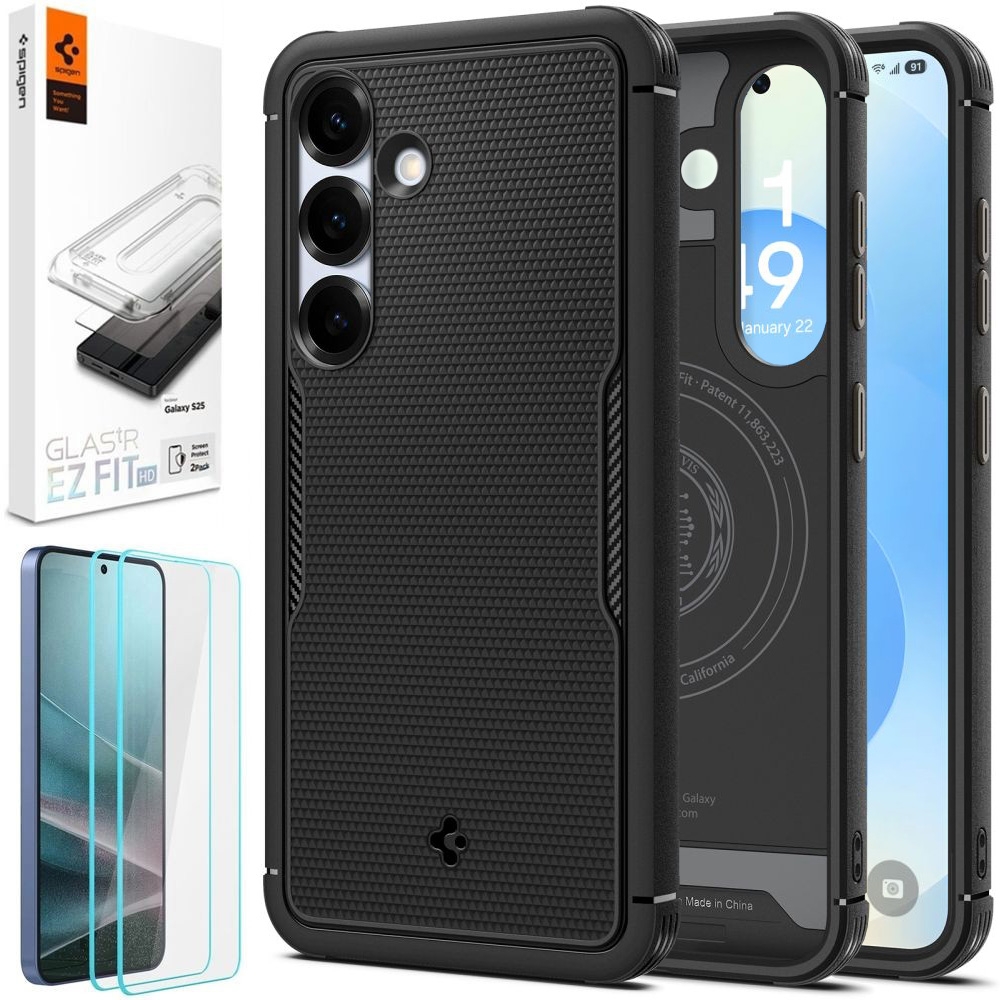 Etui SPIGEN Core Armor MagSafe | Black + 2x SZKŁO Spigen do Samsung Galaxy S25 |