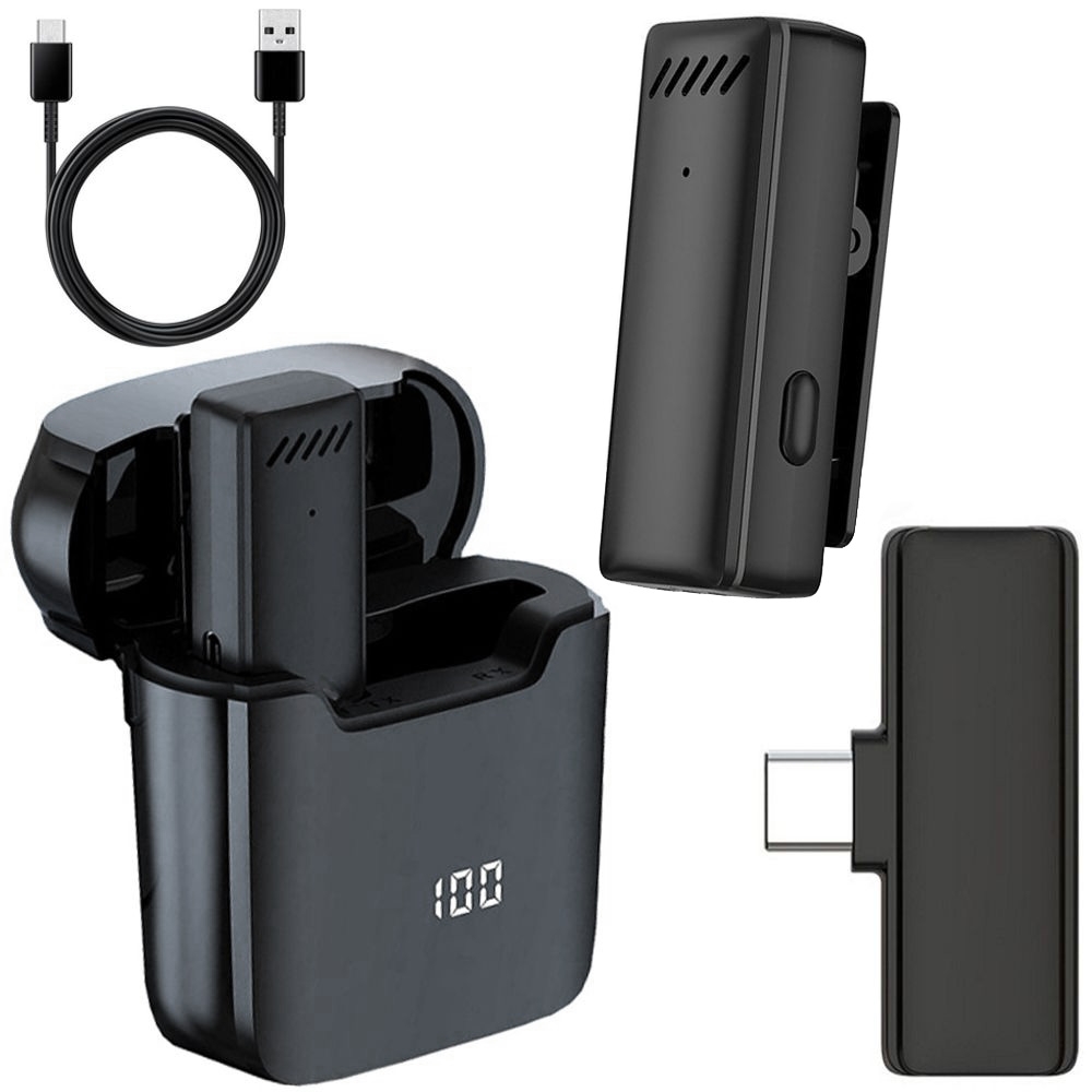 Mikrofon Bezprzewodowy Krawatowy z Odbiornikiem USB-C i Etui Ładującym
