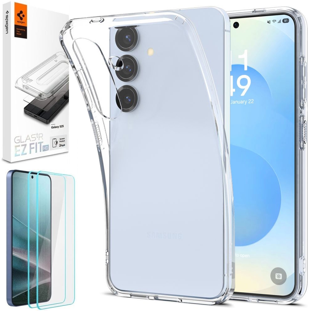 Etui SPIGEN Liquid Crystal | Crystal Clear + 2x SZKŁO Spigen do Samsung Galaxy S25 |