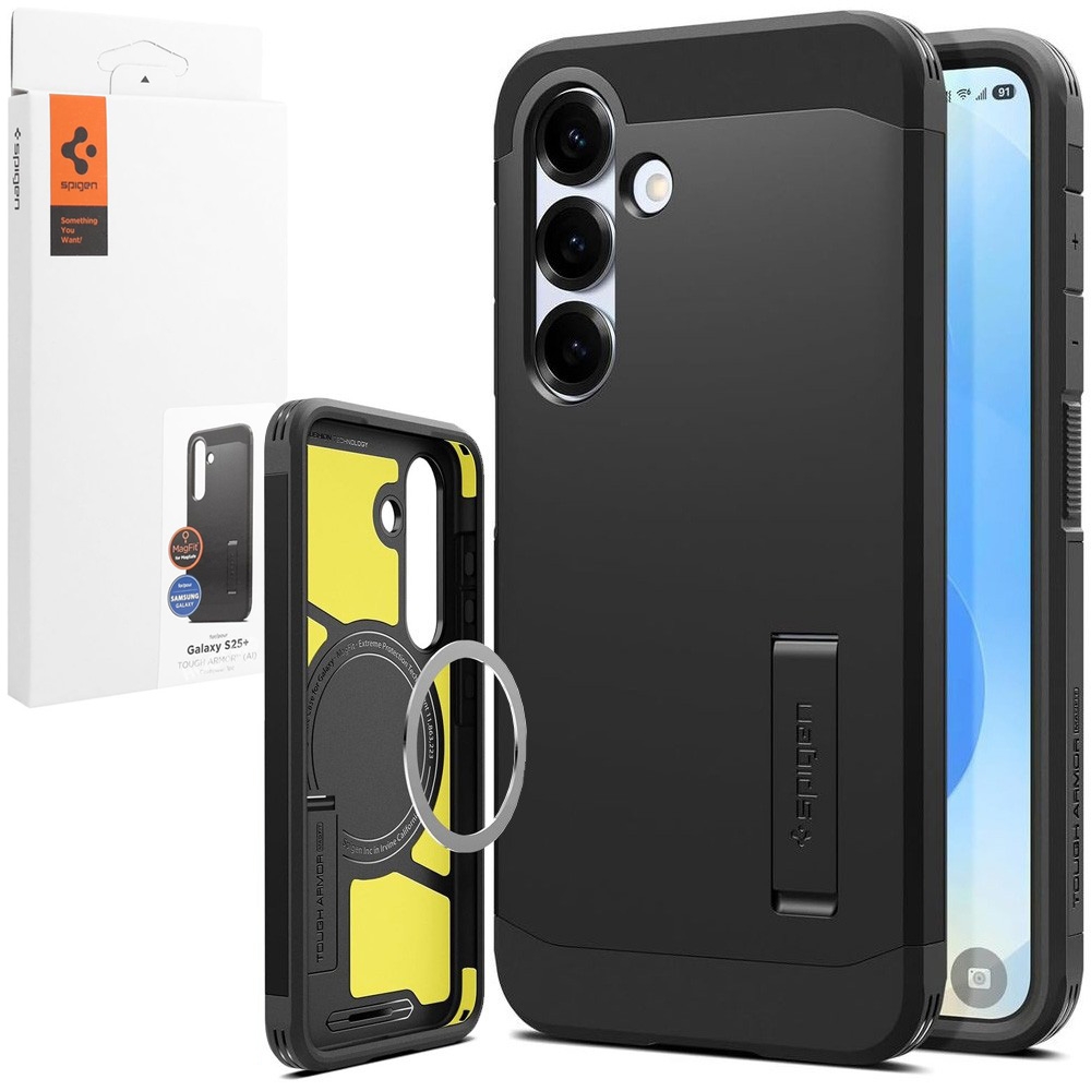 Pancerne Etui SPIGEN Tough Armor z MagSafe | Black do Samsung Galaxy S25+ Plus