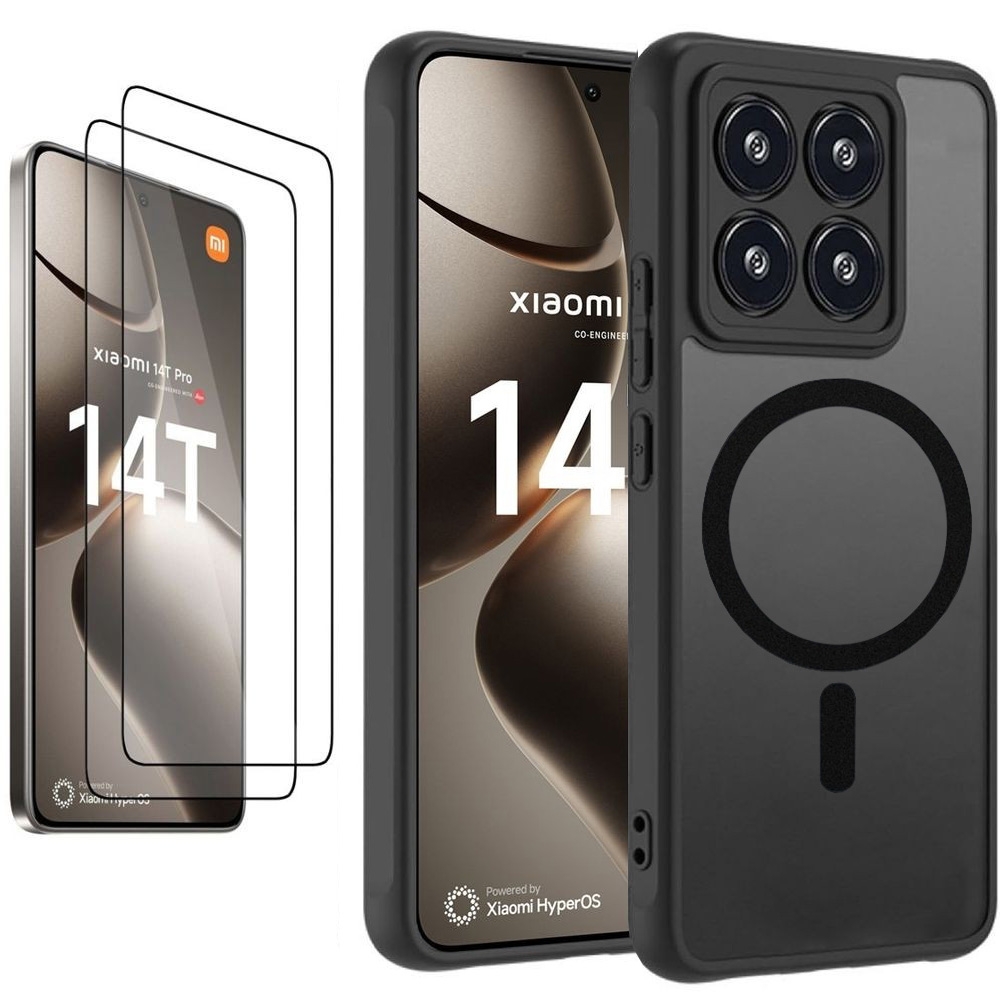 Etui Hybrydowe Clear Case z MagSafe | Matte Black + 2x SZKŁO 5D do Xiaomi 14T