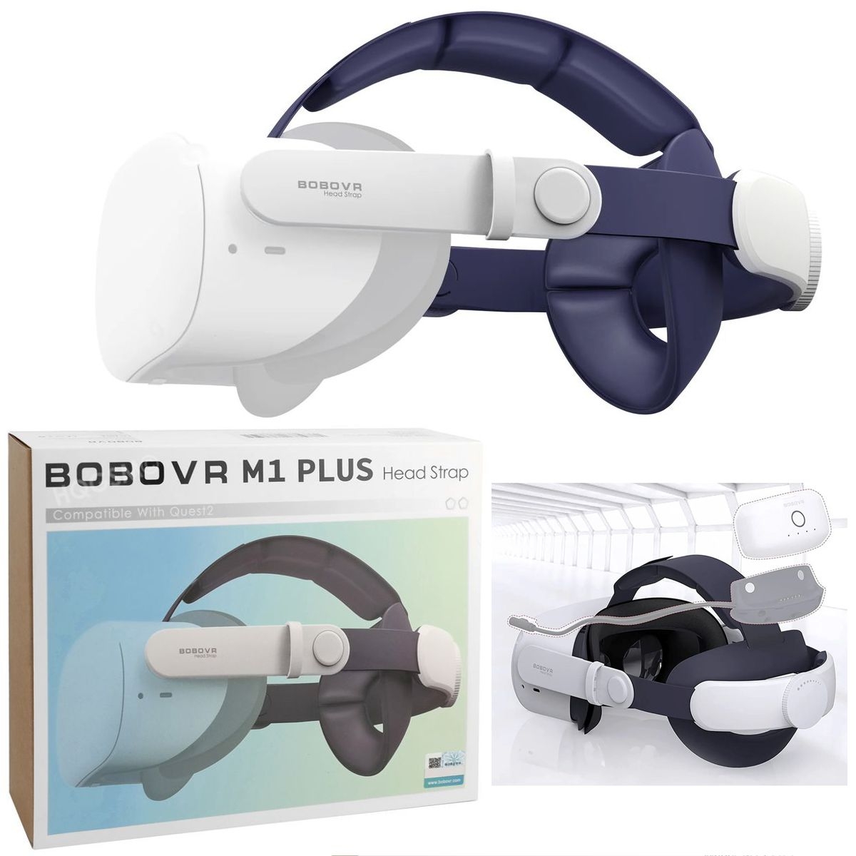 BoboVR M1 Plus | Sztywny Pasek Regulowany Odciążający | Biały do Oculus Meta Quest 2