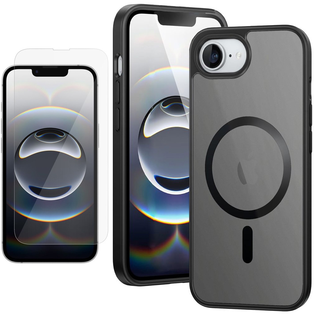Etui Hybrydowe Clear Case z MagSafe | Matte Black + SZKŁO do Apple iPhone 16e