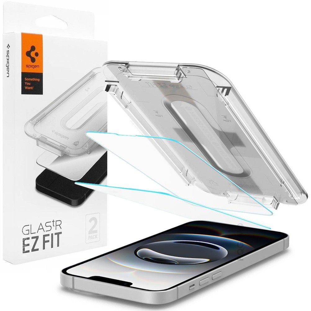 2x Szkło Hartowane SPIGEN GLAS.tR EZ FIT + Ramka Instalacyjna do Apple iPhone 16e