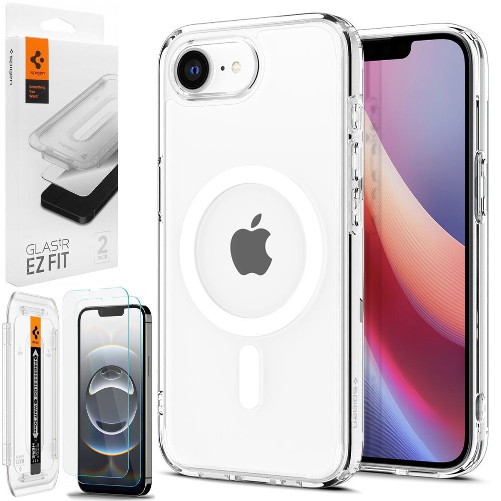Etui SPIGEN Ultra Hybrid MagSafe | Clear White + 2x SZKŁO Spigen do Apple iPhone 16e