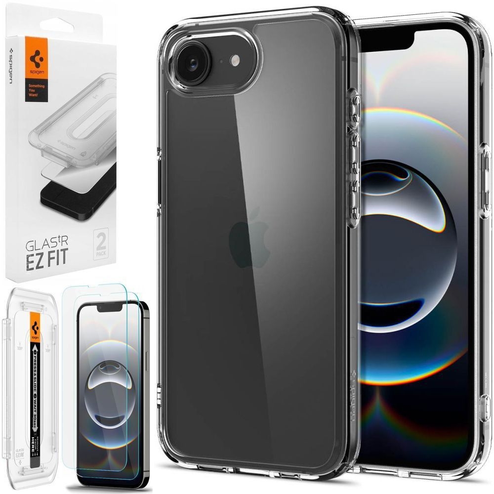 Etui SPIGEN Ultra Hybrid | Crystal Clear + 2x SZKŁO Spigen do Apple iPhone 16e