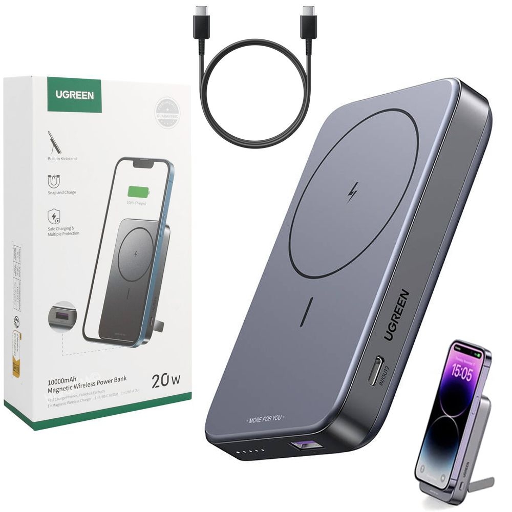 UGreen | PowerBank MagSafe USB-C USB z Podstawką | 10000mAh | Czarny
