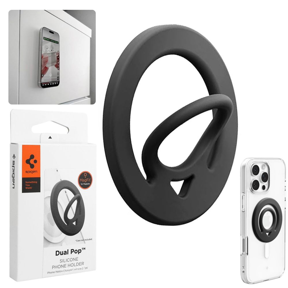 SPIGEN Dual Pop Silicone Holder | Uchwyt Magnetyczny Ring na Palec | Black