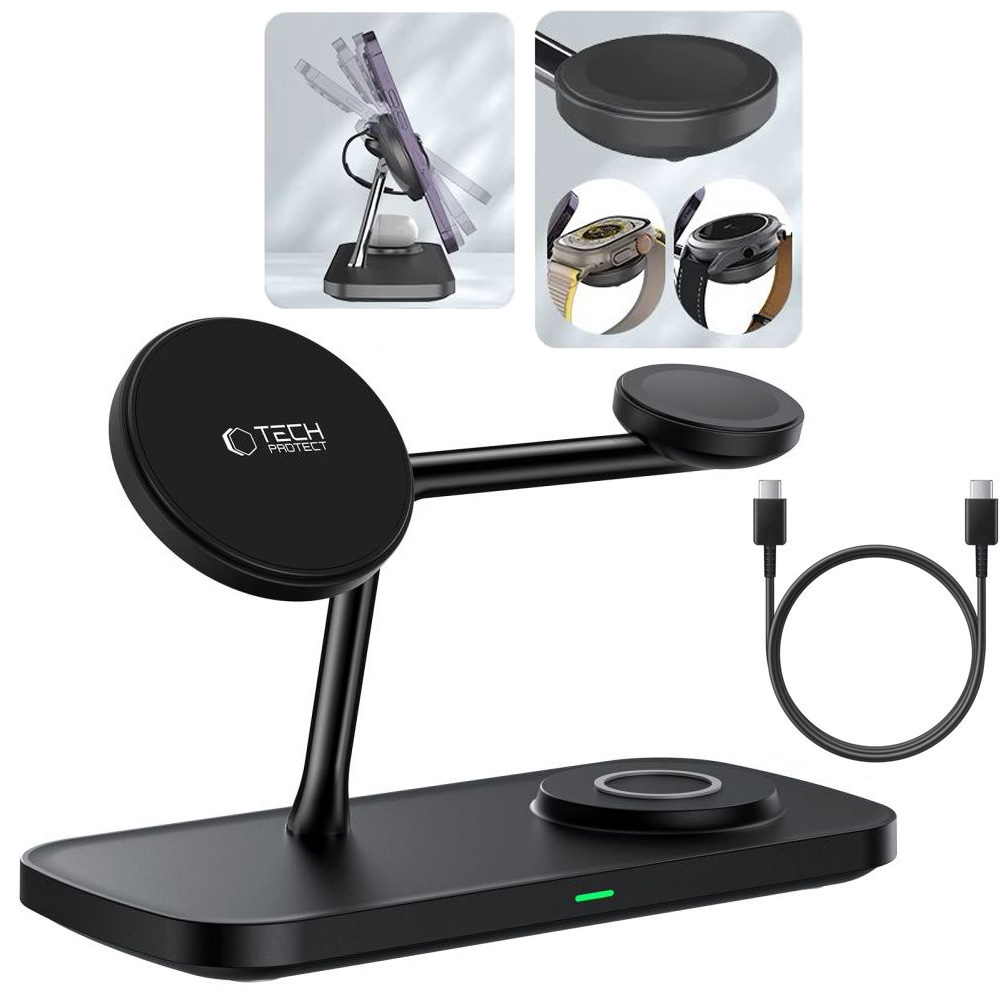 Stacja 3w1 z MagSafe | Bezprzewodowa Ładowarka Indukcyjna Qi2 Stojak | 15W dla Apple i Samsung
