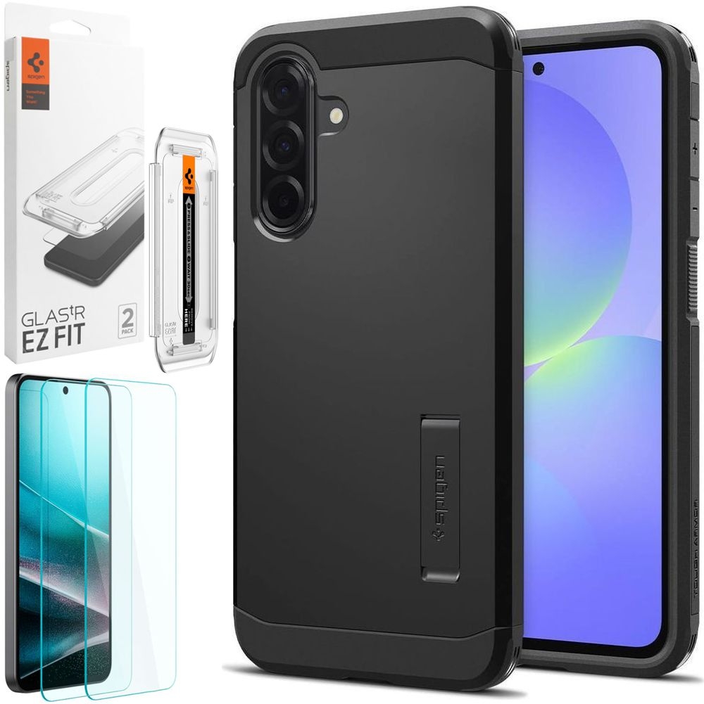 Pancerne Etui SPIGEN Tough Armor | Black + 2x SZKŁO Spigen do Samsung Galaxy A36 5G