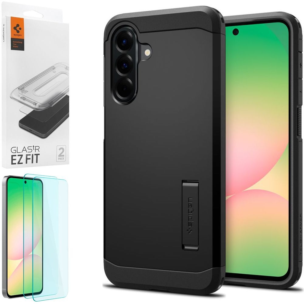 Pancerne Etui SPIGEN Tough Armor | Black + 2x SZKŁO Spigen do Samsung Galaxy A56 5G