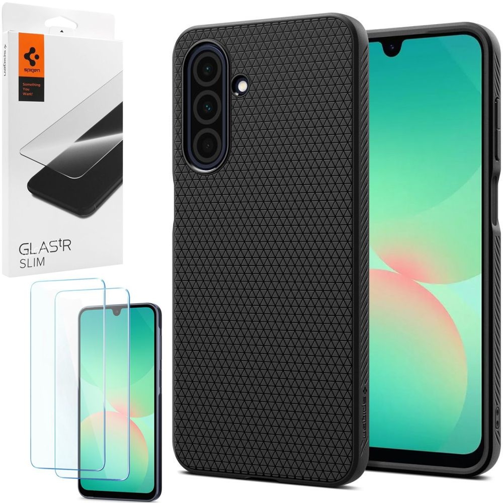 Etui SPIGEN Liquid Air | Black + 2x SZKŁO Spigen do Samsung Galaxy A26 5G