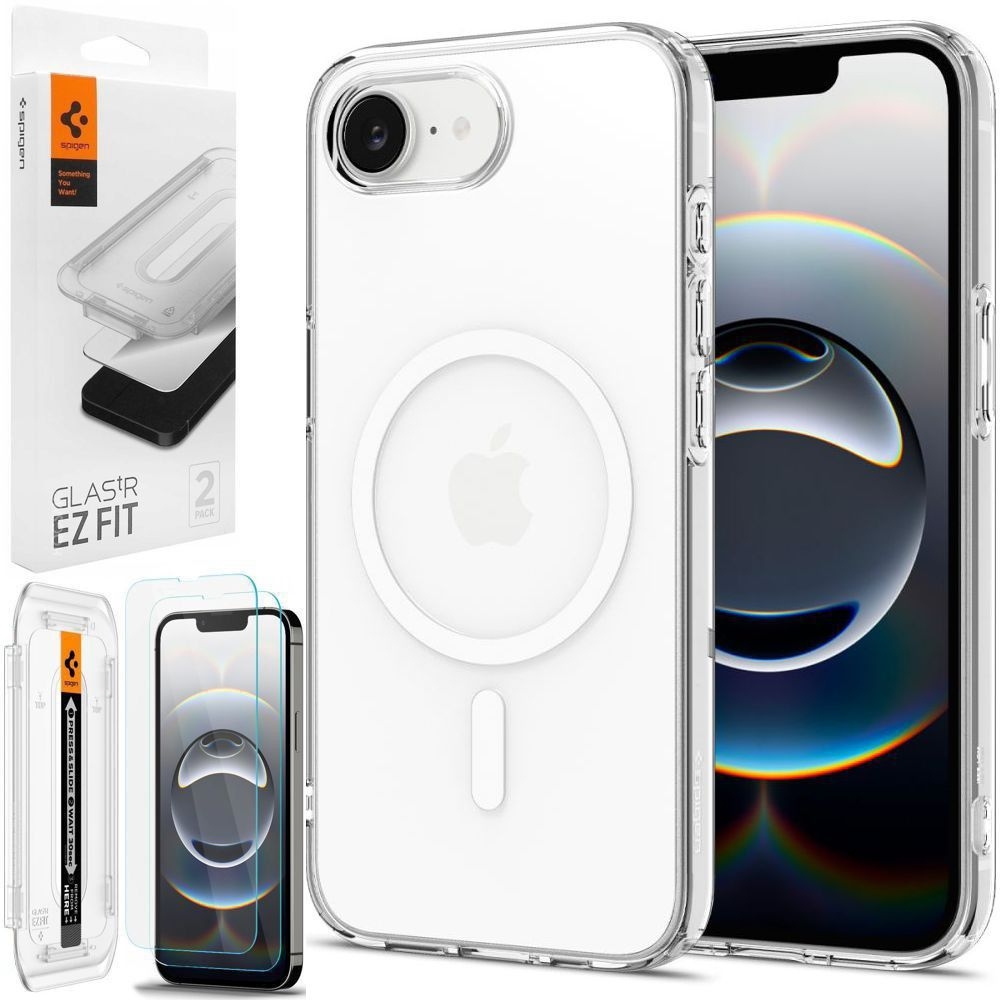 Etui SPIGEN Liquid Crystal MagSafe | Crystal Clear + 2x SZKŁO Spigen do Apple iPhone 16e