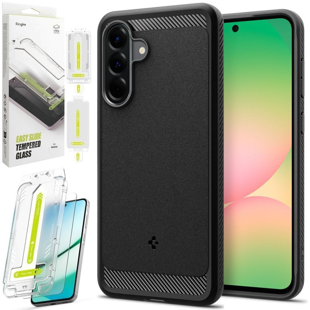 Etui SPIGEN Rugged Armor | Black + 2x SZKŁO Ringke do Samsung Galaxy A56 5G