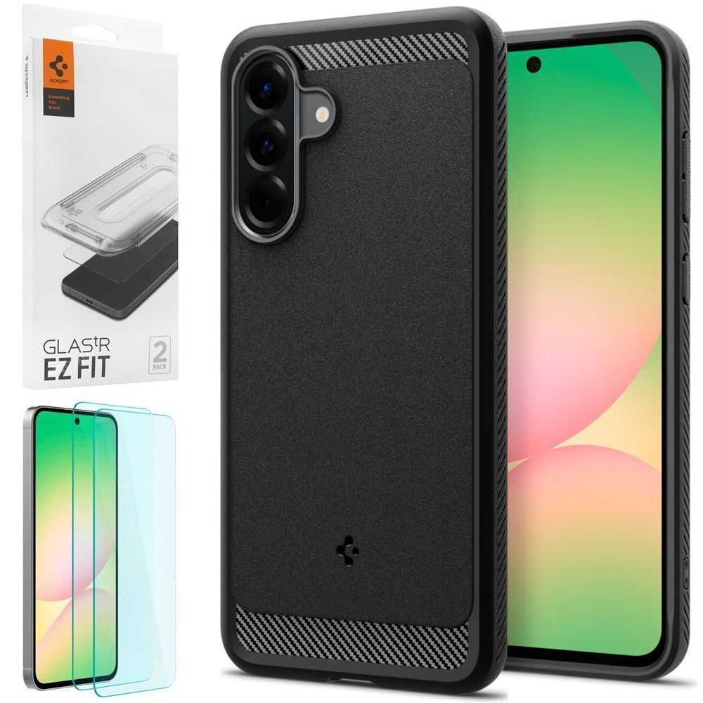 Etui SPIGEN Rugged Armor | Black + 2x SZKŁO Spigen do Samsung Galaxy A56 5G
