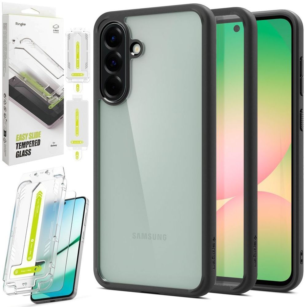 Etui SPIGEN Ultra Hybrid | Matte Black + 2x SZKŁO Ringke do Samsung Galaxy A56 5G