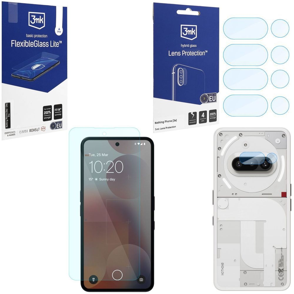 SZKŁO 3mk Flexible Glass Lite + 4x APARAT Lens Protection do Nothing Phone (3a)