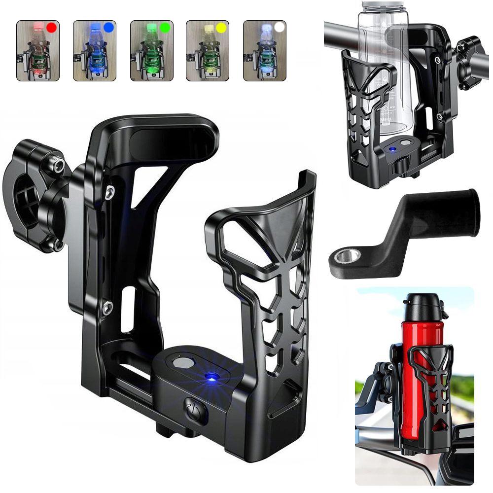 Uchwyt na Bidon Butelkę Termos | LED RGB | Szeroka Regulacja na Rower Skuter Motocykl