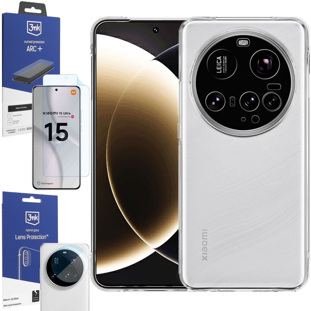 Etui 3mk Clear Case | Bezbarwne + FOLIA 3mk + 4x APARAT do Xiaomi 15 Ultra