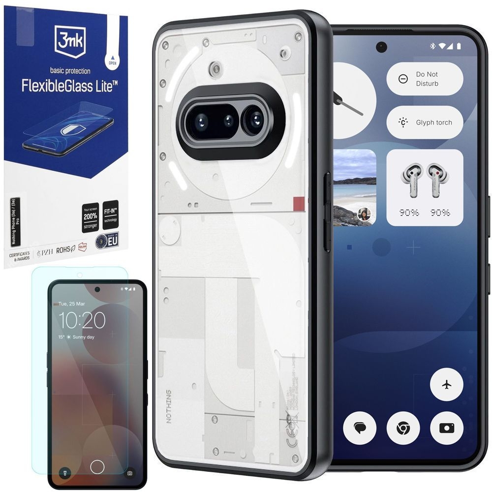 Etui Clear Hybrid Case | Black + SZKŁO 3mk FG Lite do Nothing Phone (3a)