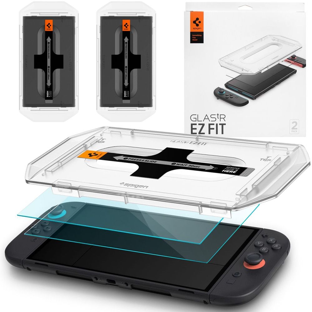 2x Szkło Hartowane SPIGEN GLAS.tR EZ FIT + Aplikator do Nintendo Switch 2