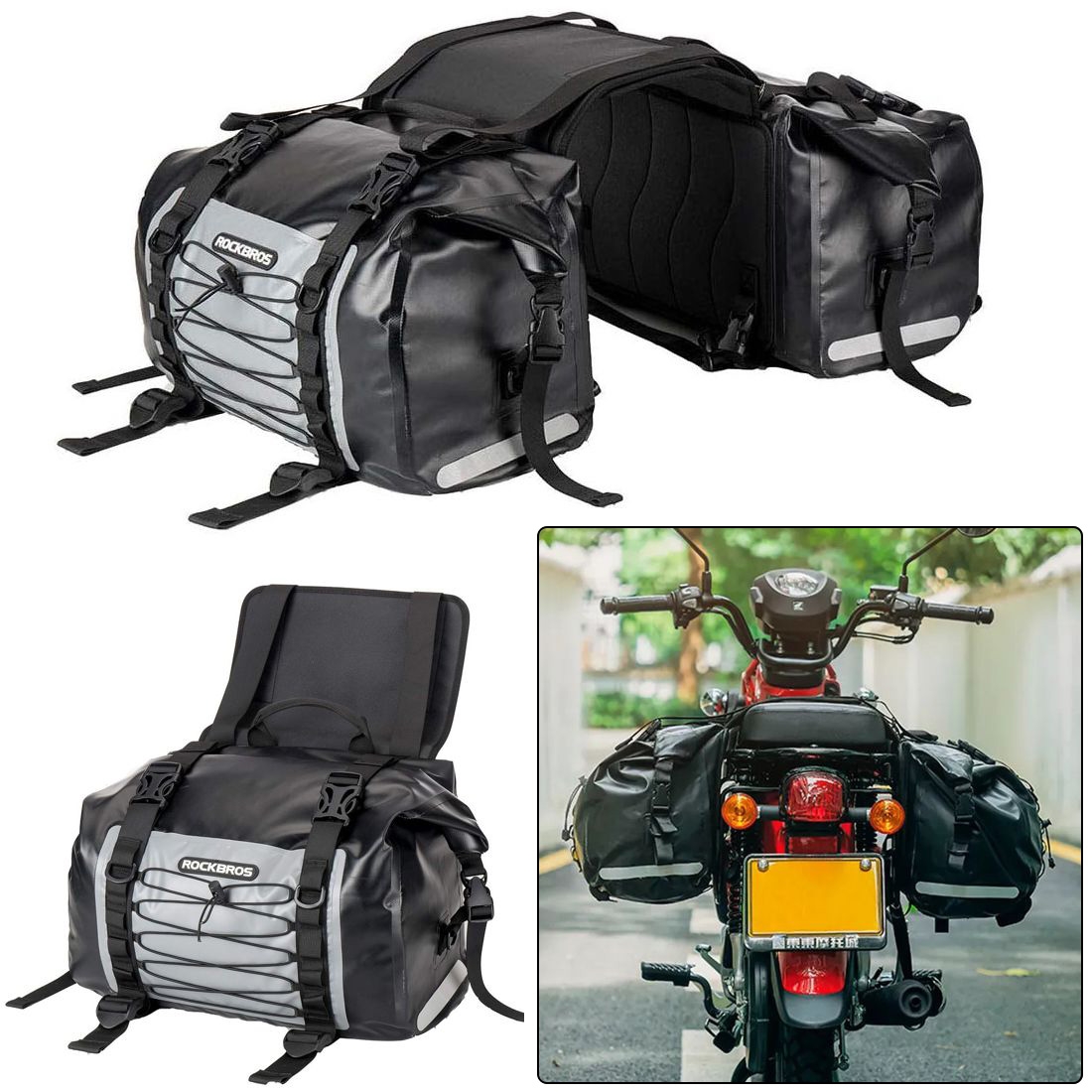 Rockbros Rollbag | Boczne Sakwy Motocyklowe | Podwójna Torba Wodoodporna | 2x 30l