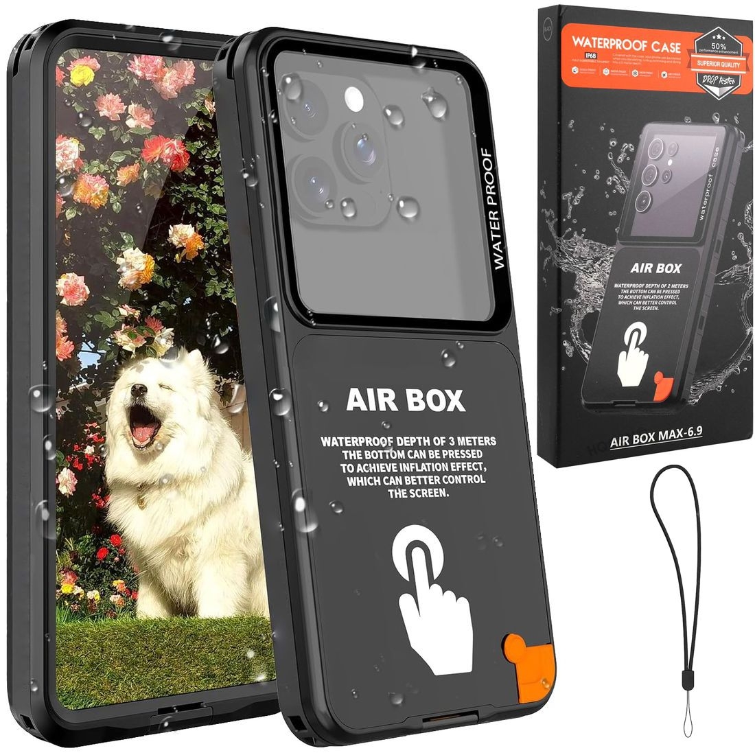 AirBox | Wodoszczelne Etui Uniwersalne do Nurkowania Pływania | IP68 | Czarne