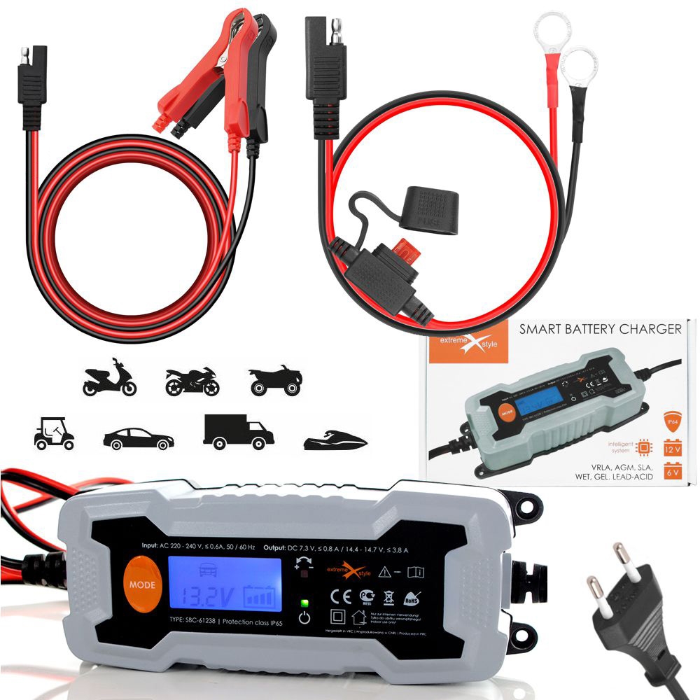 ExtremeStyle | Inteligentny Prostownik do Akumulatorów 6V 12V | VRLA, AGM, VLA, SLA, EFB, WET, GEL, LEAD-ACID