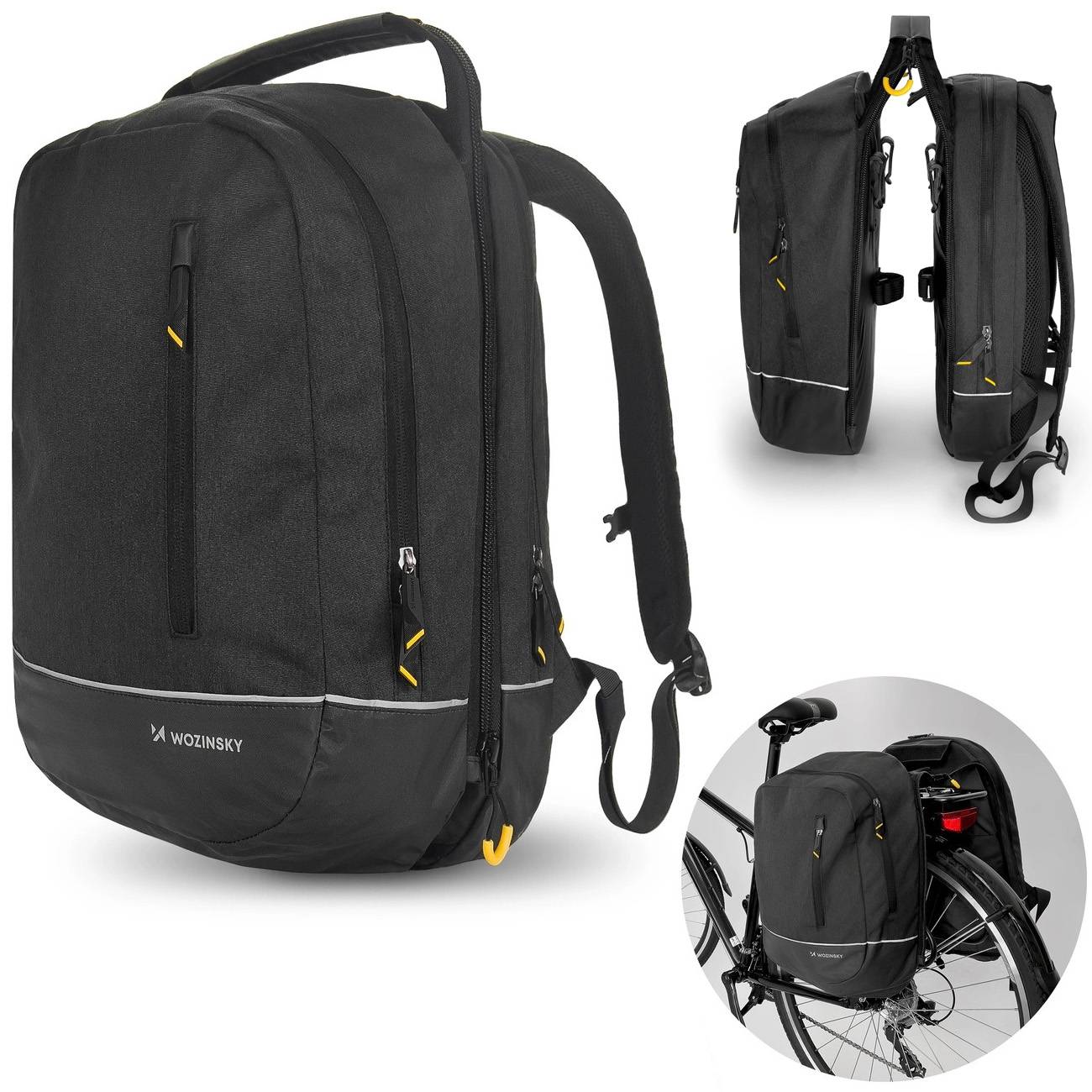 Wozinsky 2w1 | Podwójna Sakwa Rowerowa na Bagażnik + Plecak | 30l
