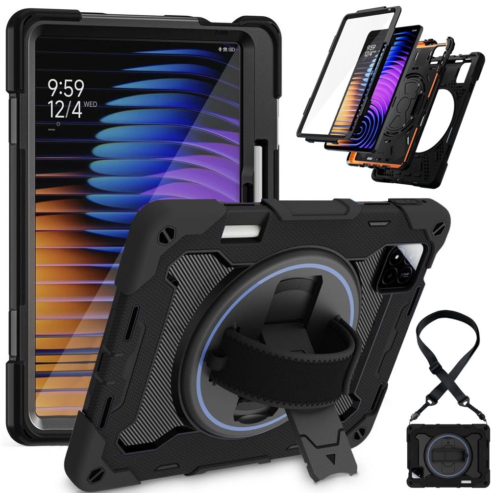 Pancerne Etui ARMOR 360° z Uchwytem i Podstawką | Black do Xiaomi Pad 7 / 7 Pro