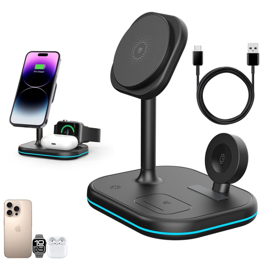 Stacja 3w1 | Bezprzewodowa Ładowarka z MagSafe Qi Stand | 15W | Black