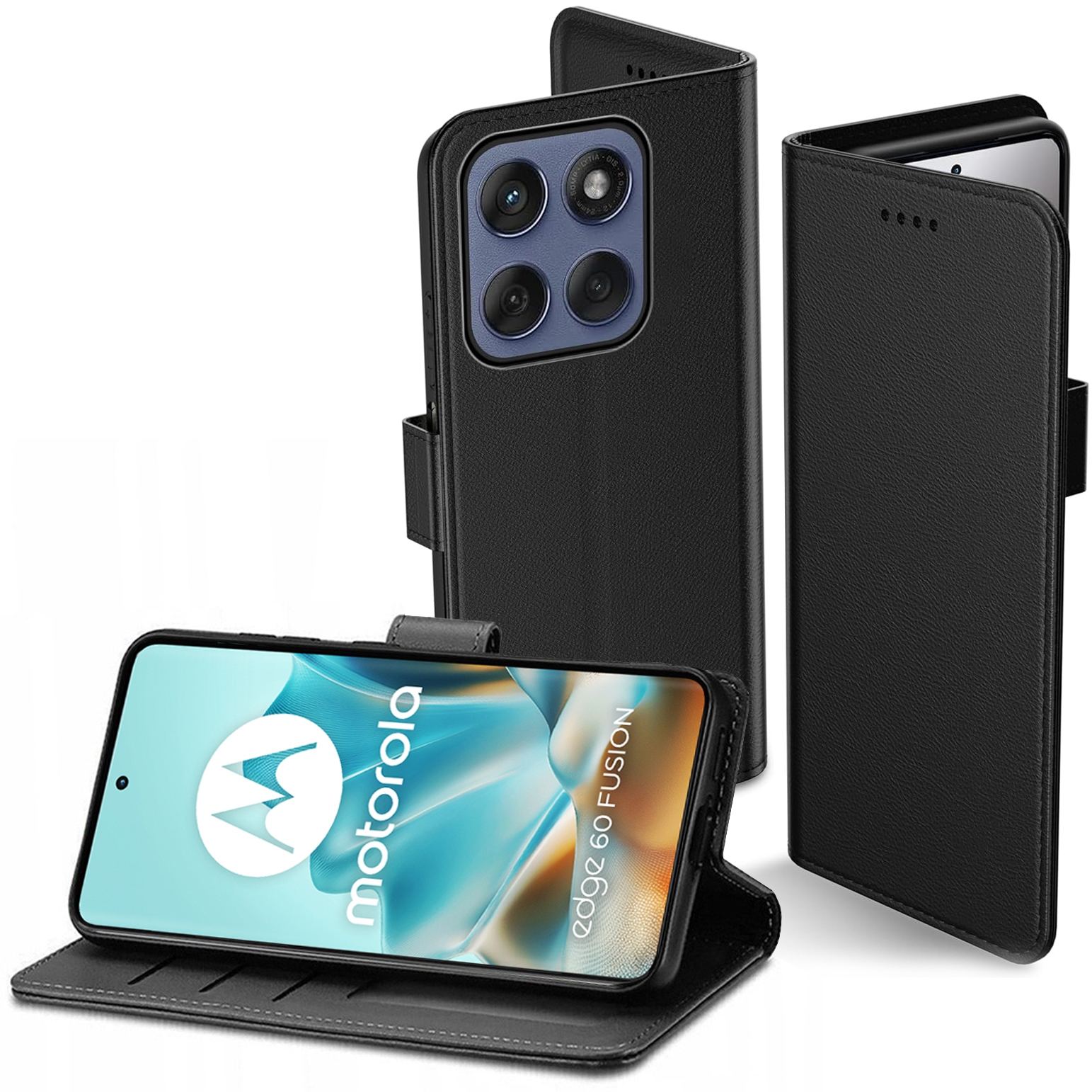 Etui z Klapką Wallet Case | Czarne do Motorola Edge 60 Fusion