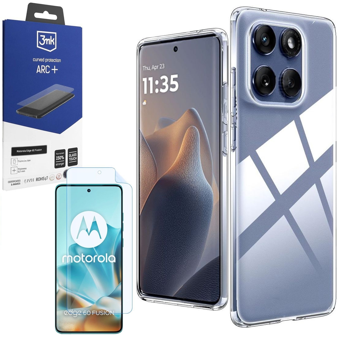 Cienkie Mocne Etui Air Case PRO 2mm | Bezbarwne + FOLIA 3mk do Motorola Edge 60 Fusion