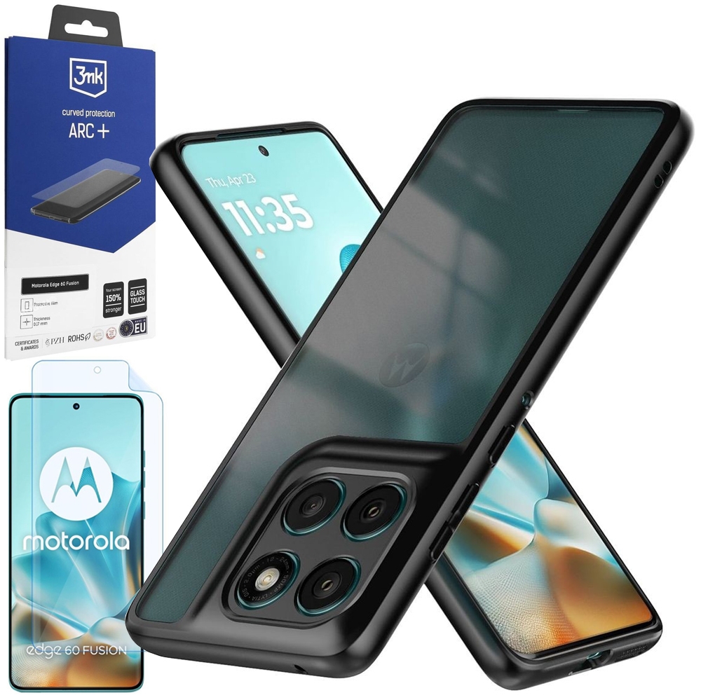 Etui Matte Hybrid Case | Black + FOLIA 3mk do Motorola Edge 60 Fusion