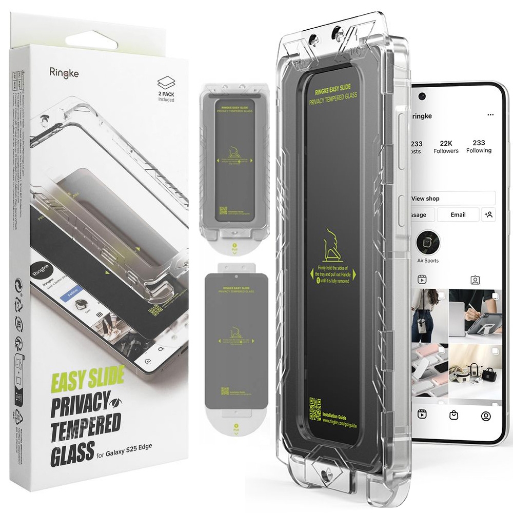 2x Szkło Hartowane RINGKE Easy Slide PRIVACY + Aplikator do Samsung Galaxy S25 Edge