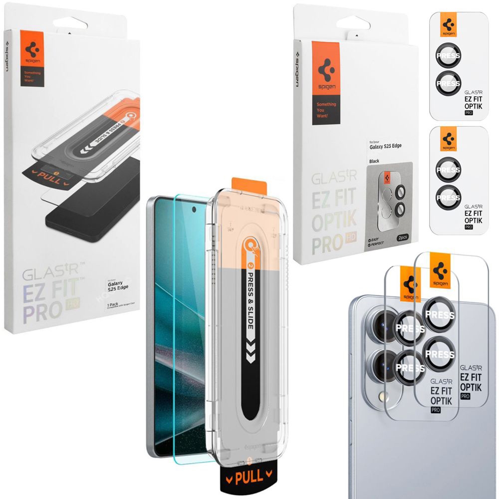 ZESTAW SPIGEN EZ Fit PRO: Szkło Hartowane + 2x Osobne Szkło na Aparat OPTIK do Samsung Galaxy S25 Edge