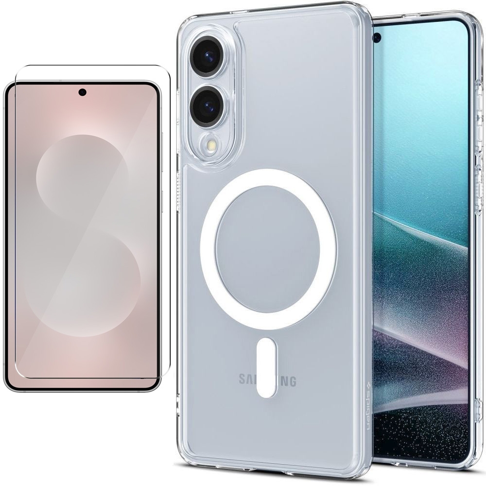 Etui SPIGEN Ultra Hybrid MagSafe | Clear White + SZKŁO do Samsung Galaxy S25 Edge