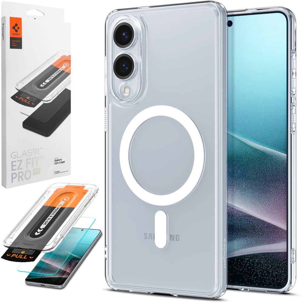 Etui SPIGEN Ultra Hybrid MagSafe | Clear White + SZKŁO Spigen do Samsung Galaxy S25 Edge