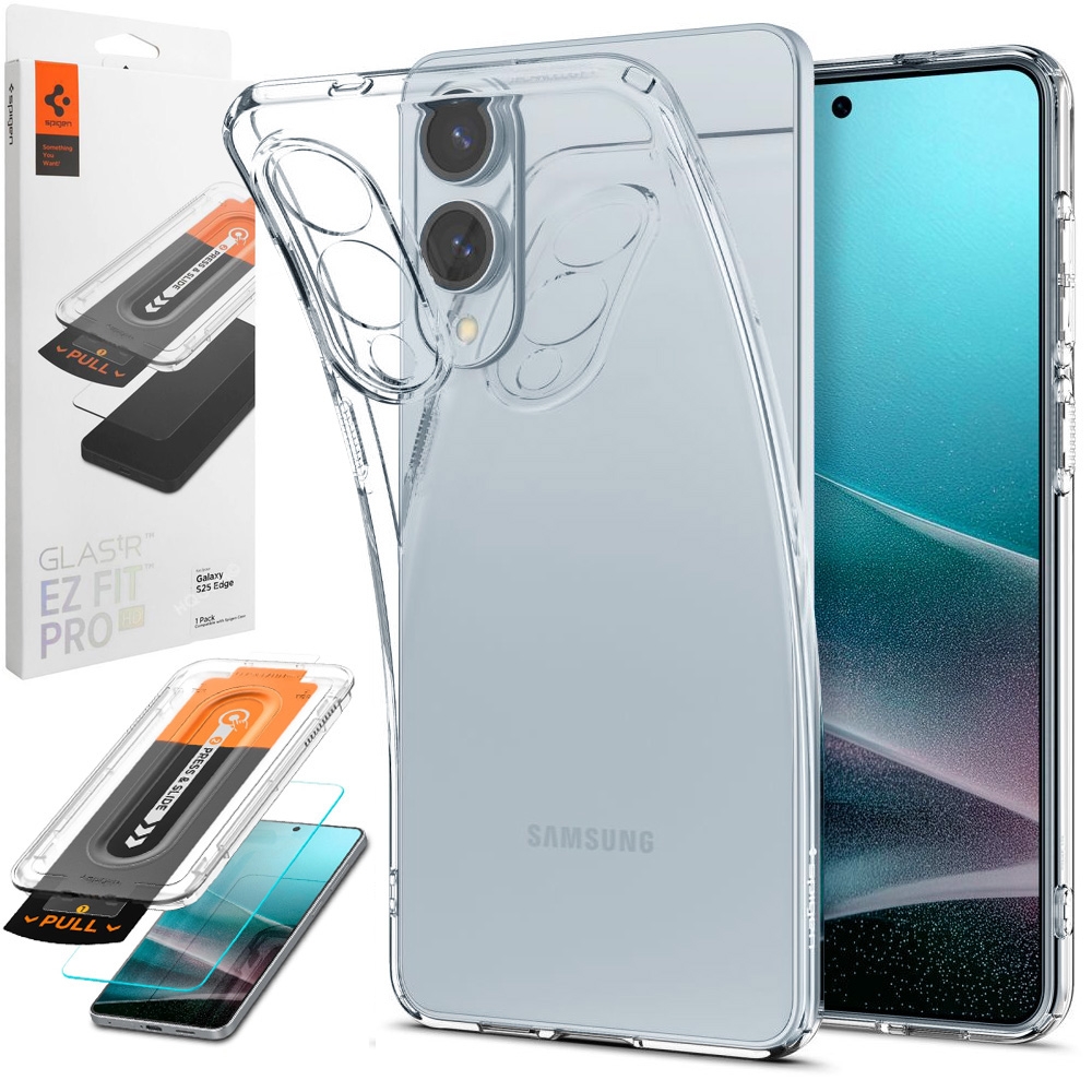 Etui SPIGEN Liquid Crystal | Crystal Clear + SZKŁO Spigen do Samsung Galaxy S25 Edge