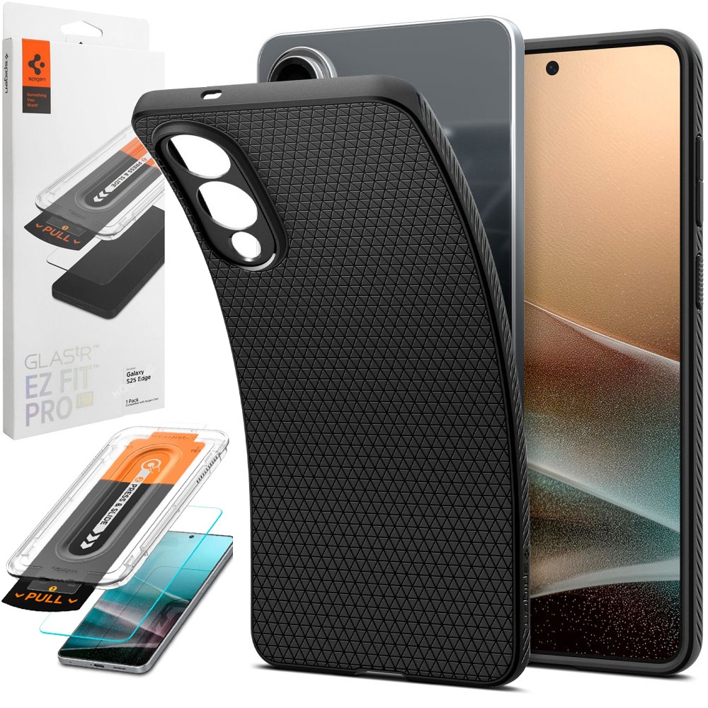 Etui SPIGEN Liquid Air | Black + SZKŁO Spigen do Samsung Galaxy S25 Edge