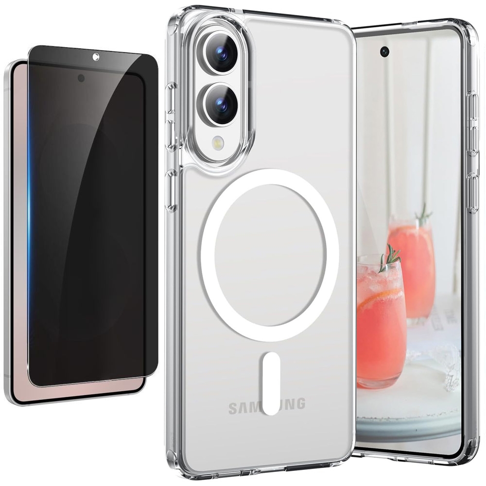 Etui Hybrydowe Clear Case z MagSafe | Crystal + SZKŁO Privacy do Samsung Galaxy S25 Edge