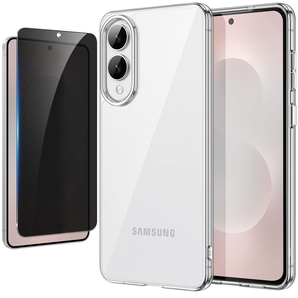 Etui Hybrydowe Clear Case | Crystal  + SZKŁO Privacy do Samsung Galaxy S25 Edge