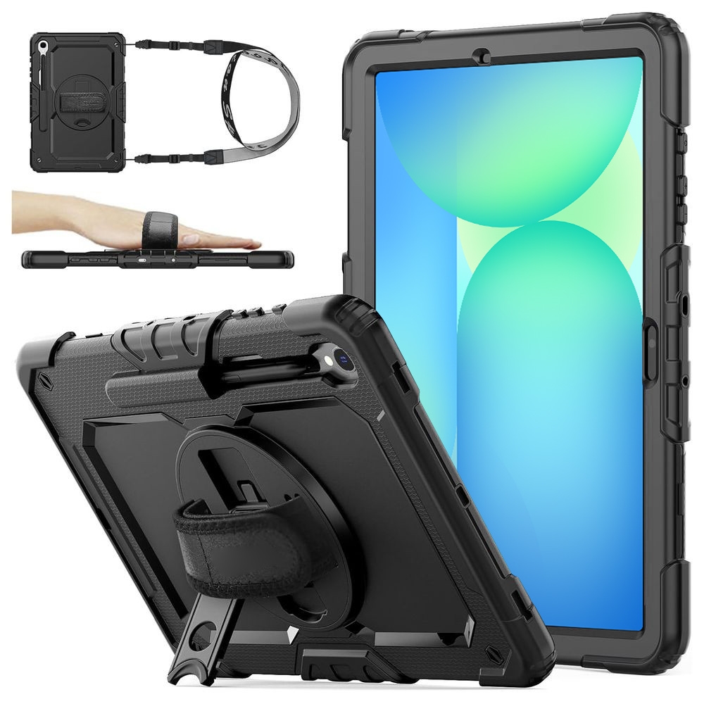 Pancerne Etui ARMOR 360° z Uchwytem i Podstawką | Black do Samsung Galaxy Tab S10 FE+ Plus 13.1