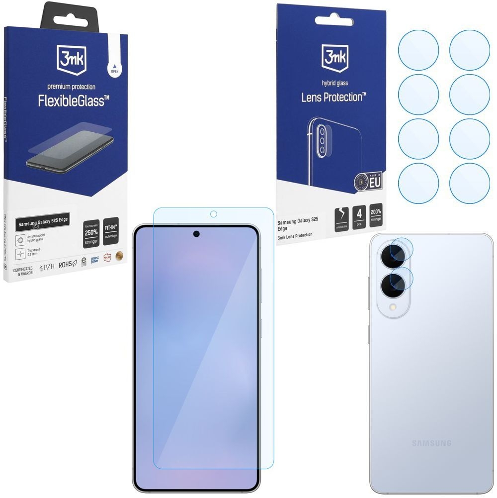 SZKŁO 3mk Flexible Glass + 4x APARAT Lens Protection do Samsung Galaxy S25 Edge