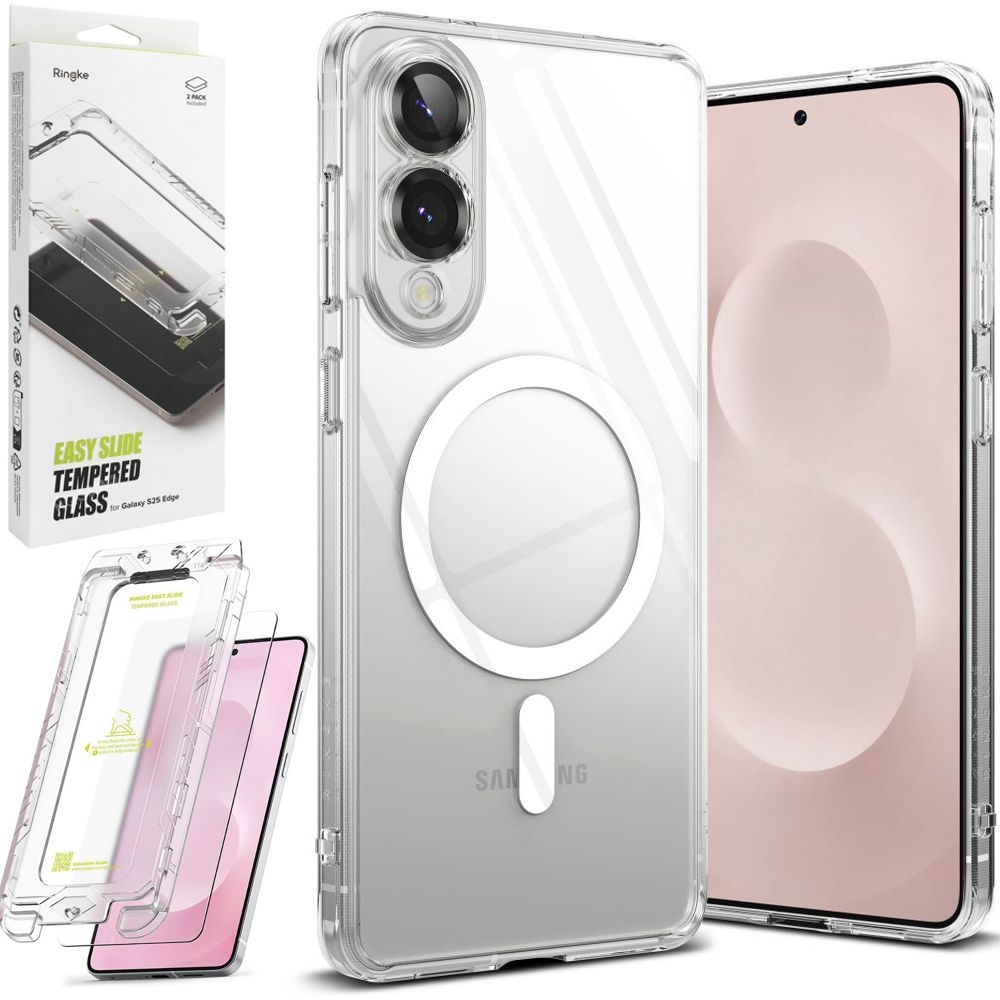 Etui RINGKE Fusion Magnetic z MagSafe | Clear + 2x SZKŁO Ringke do Samsung Galaxy S25 Edge