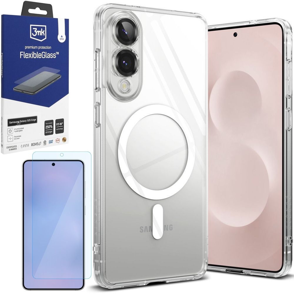 Etui RINGKE Fusion Magnetic z MagSafe | Clear + SZKŁO 3mk FG do Samsung Galaxy S25 Edge